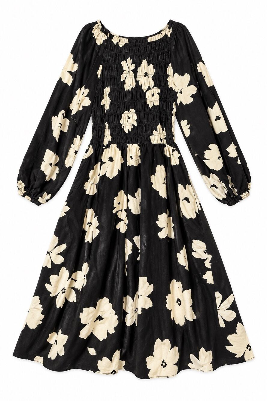 Ava and Viv 3x Black White Floral Dress Flowing Sleeves Ankle Length